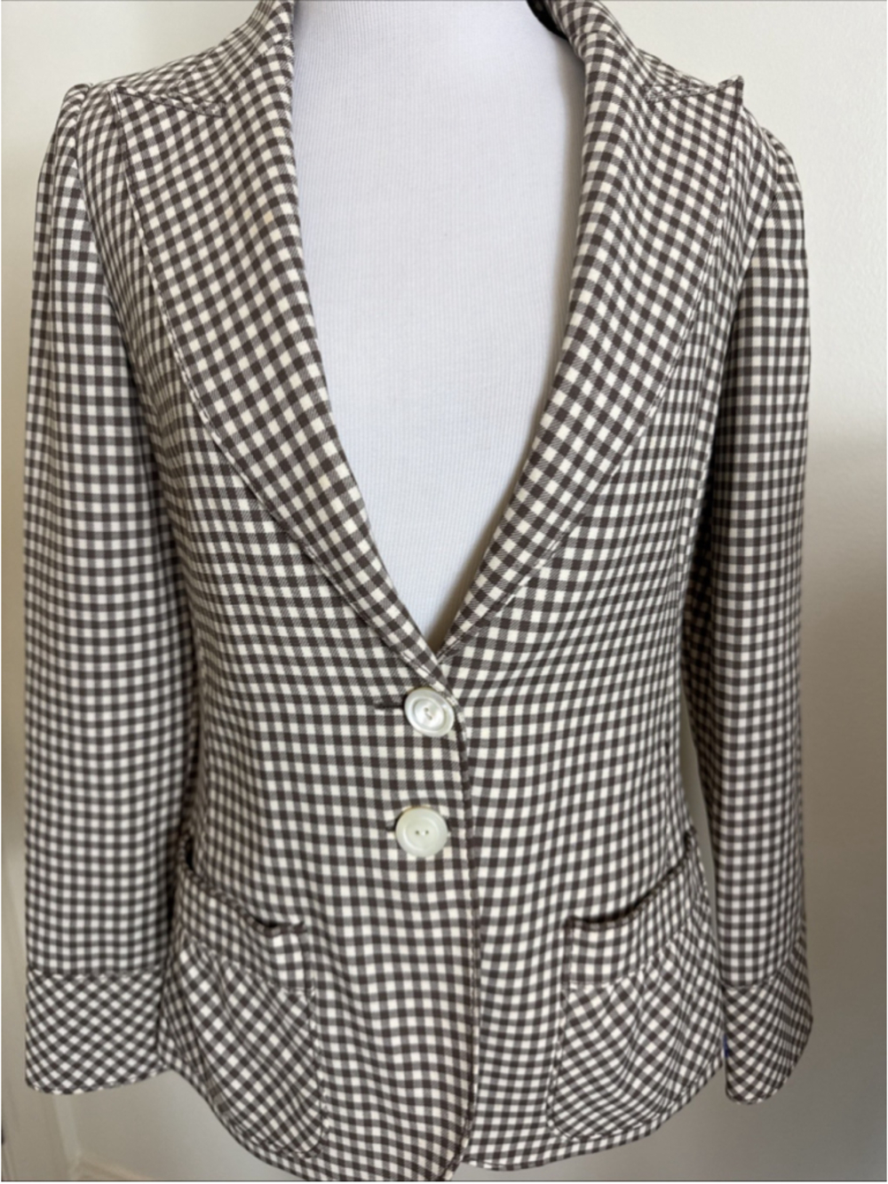 Valentino Spa Rare Vintage Broen Virgin Wool Broen Ivory Houndstooth Blazer Sz 4